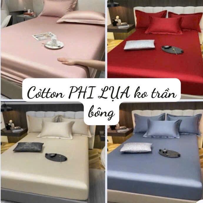 Bộ 3,4 món cotton lụa ko Trần bông mát,mềm,mịn đủ màu gồm 1 ga 2 vỏ gối và 1 vỏ…