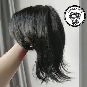 Wig Rambut Pendek Pria & Wanita Realistis Alami Jepang Siswa SMA Wig Tampan Rambut Palsu Panjang Bagian Belakang Warna Hitam