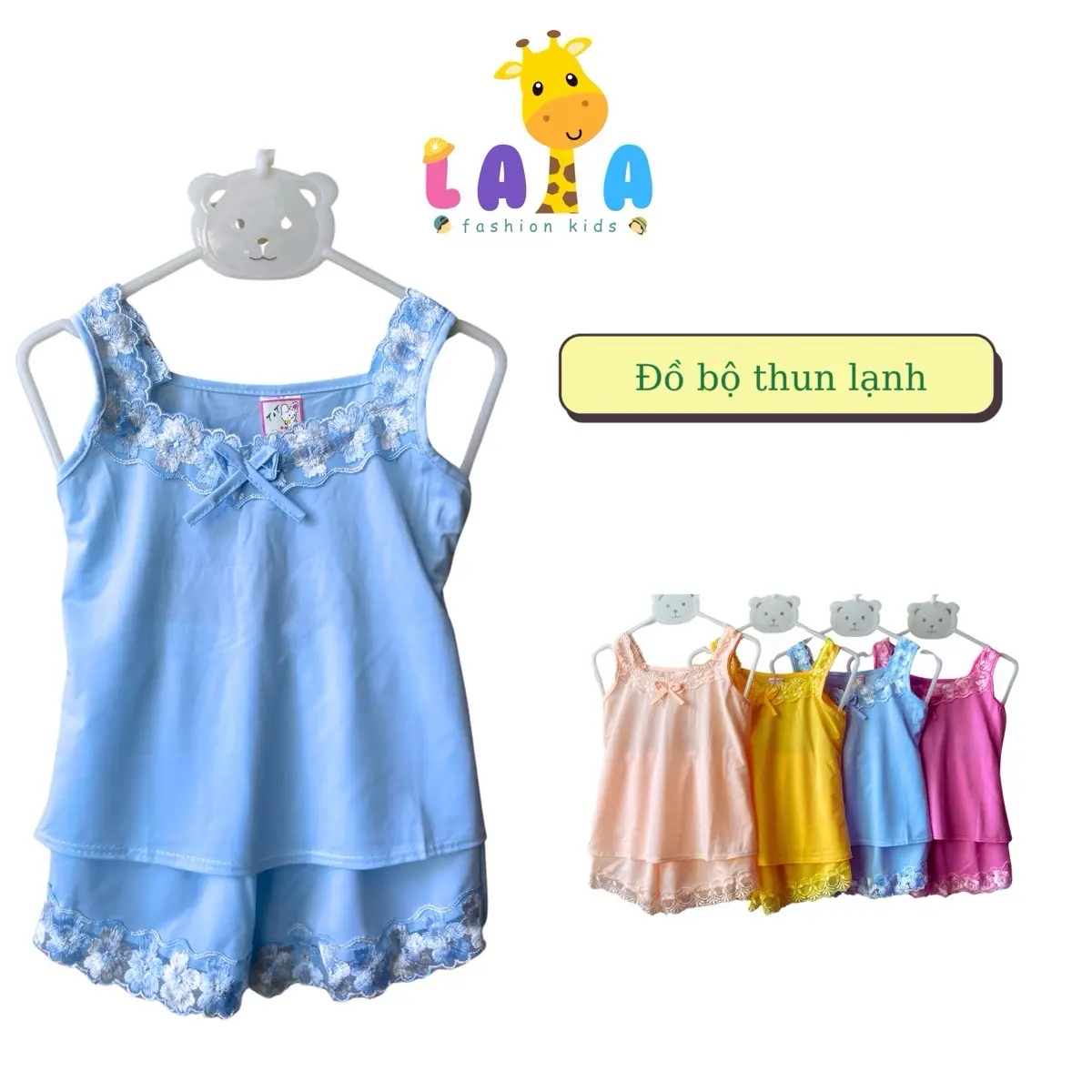 Đồ bộ thun lạnh 2 dây bản lớn phối ren cho bé gái size 5-33kg set đồ tay dây quần áo mùa hè sát set ngố quâ  notreem