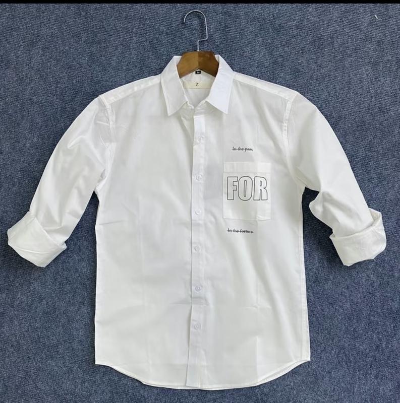 Áo Sơ Mi chất  Vải Đũi Dài Tay Áo In Chữ áo đẹp Chuẩn Form. Nam Menswear Có Cổ Shirt Trắng
