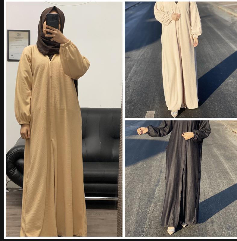 RIBBED ABAYA WITH PUFFED SLEEVES 0