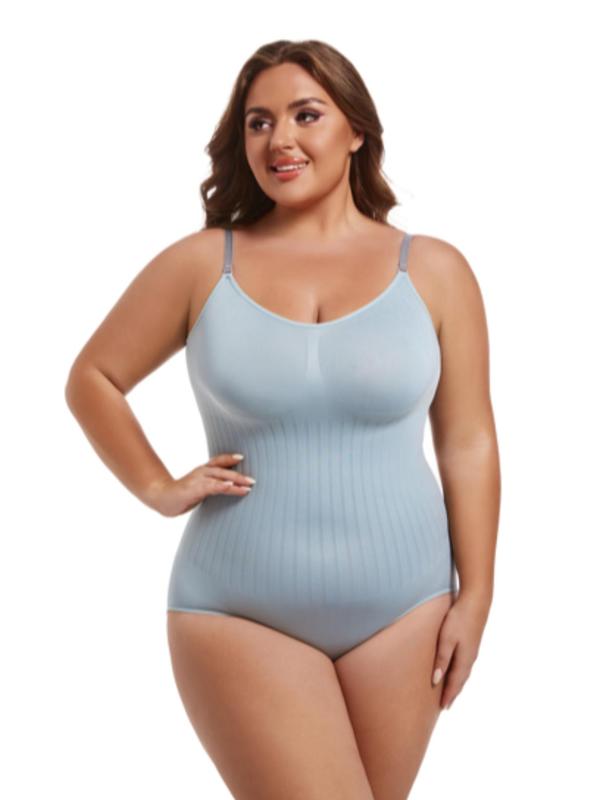 Plus Size Plain Adjustable Strap Shapewear Bodysuit, Summer Clothes, Casual Open Crotch Design Cami Bodysuit for Daily Wear, Women's Shapewear, Shapewear for Women 3