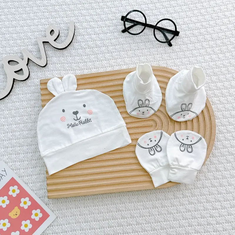 Set Mũ Kèm Bao Tay Bao Chân Thun Lạnh Baby Cute Mềm Mát Cho Bé Sơ Sinh 5
