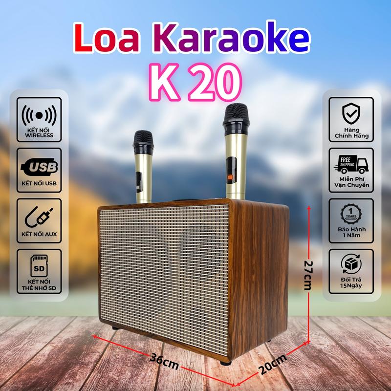 JK-K20 120W Loa Karaoke Di Động Nghe Nhạc Xách Tay Bluetooth Mini Bass 20cm 2 Micro không dây Củ Loa Kem Loa ngoài trời Loa gia đình