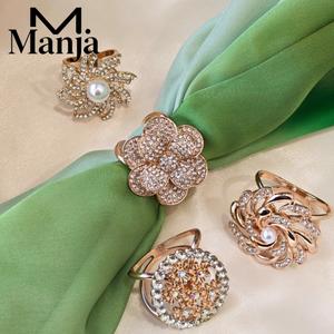 【Stock MY】High-End Silk Scarf Buckle Two-Ring Shawl Buckle Fashionable Pearl Rhinestone Ring Buckle Tudung Clip