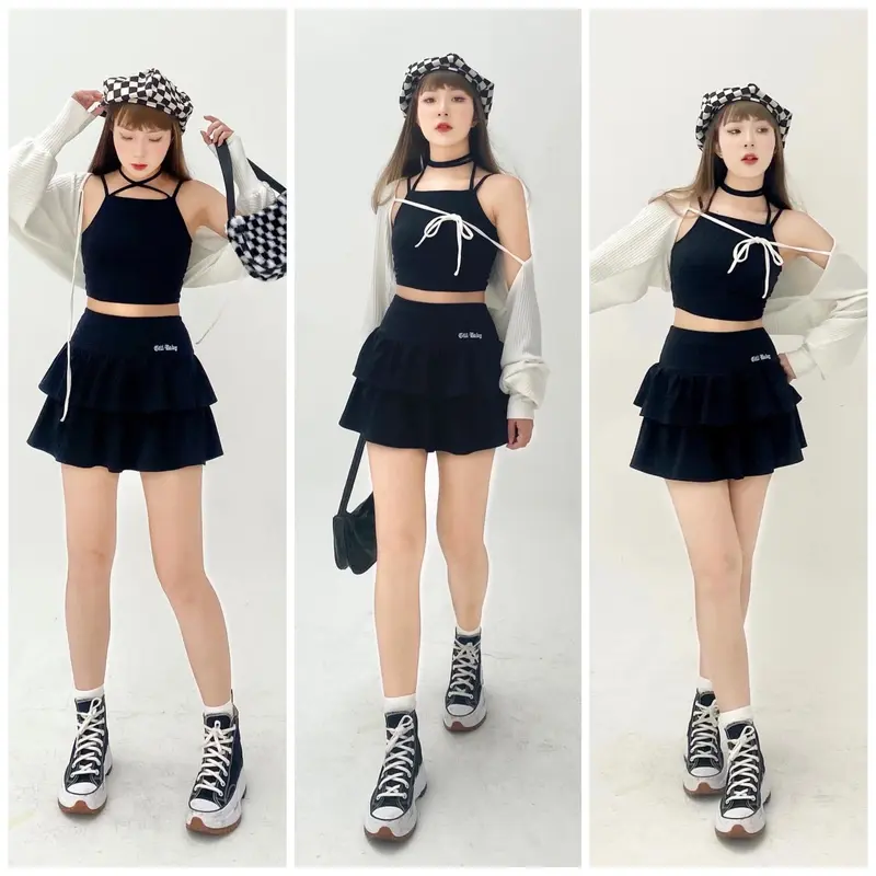 Chân váy tầng xoè HIGHTEEN xếp ly 2 tầng dễ thương có quần bảo hộ GILL BABY 3