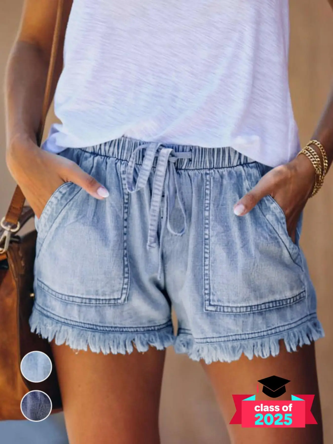 Women's Plain Drawstring Waist Denim Shorts, Casual Fashion Pocket Shorts for Daily Wear, Ladies Summer Bottoms, Shorts for Women, Womenswear