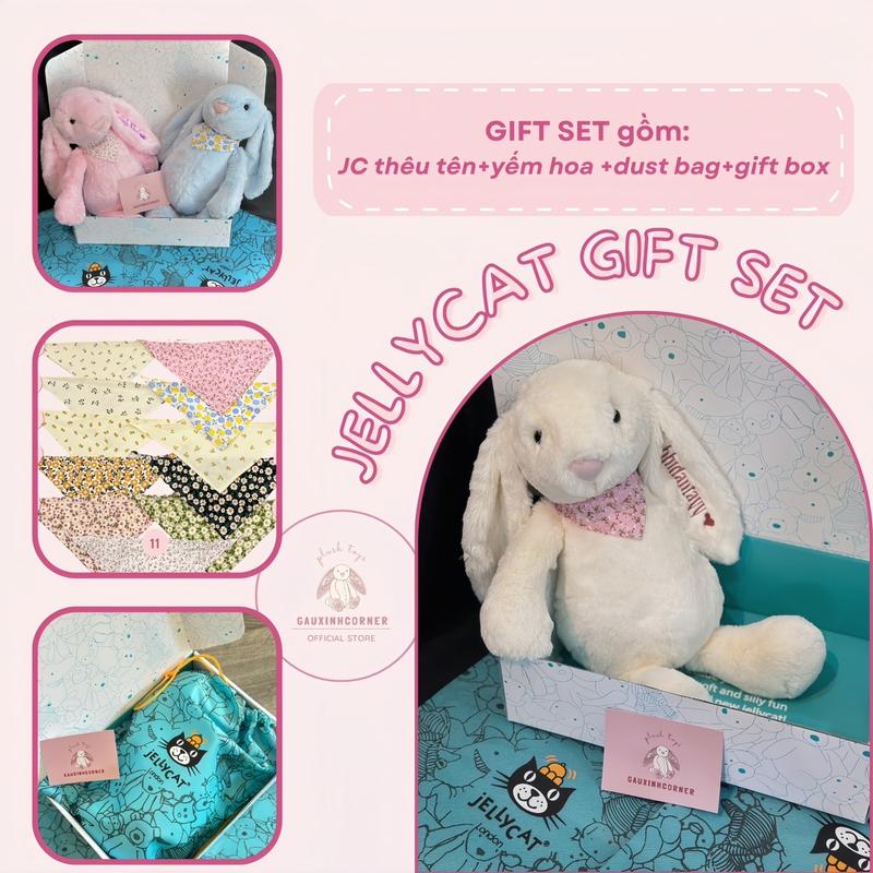 Thỏ bông Jellycat gấu bông thêu tên theo yêu cầu tặng kèm yếm hoa
