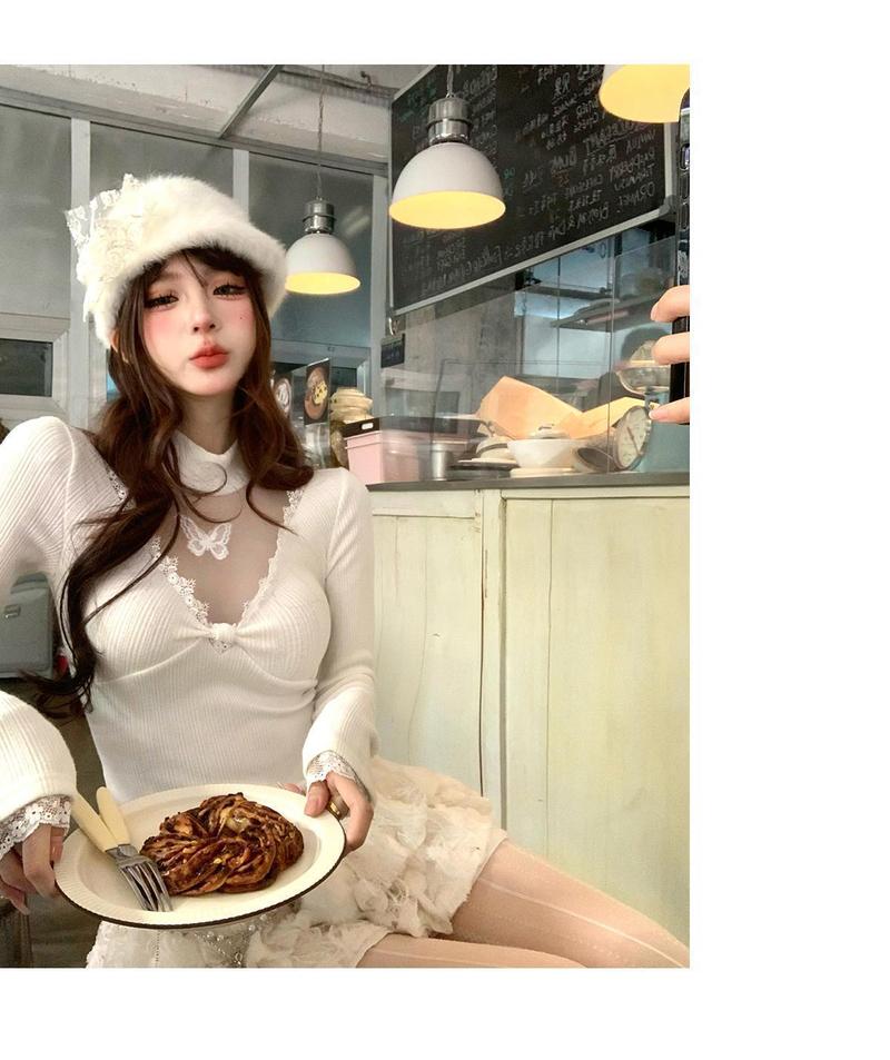 Product Introduction of Áo Thun Dài Tay Ngọt Ngào Tiệc Trà, Đồ Len Phù Hợp Bên Trong Ren, Áo Nữ Mùa Thu Và Mùa Đông, Cao Cổ, Thuốc Bắc Thuần Khiết, Sang Trọng Và Đẹp Mắt, Hàng Đầu 5