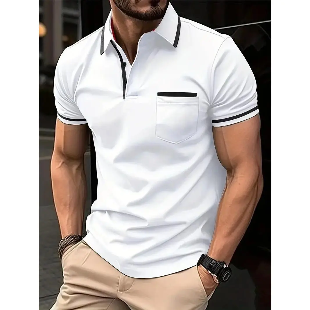 European and American Cross-Border 2024 Summer Polo Shirt Button Pocket Men's Sports Polo Shirt Menswear Top
