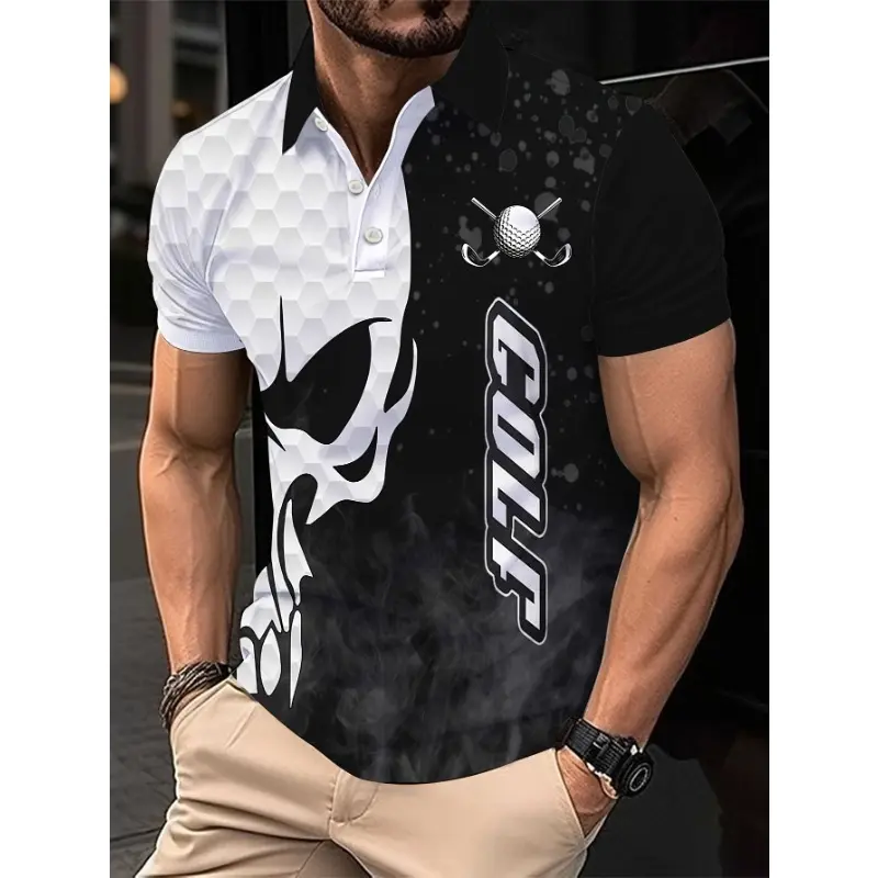 Áo Polo Sợi Polyester Thường Ngày Dành Cho Nam Giới, Ve Áo Thời Trang, ngắn Tay Áo, Thiết Kế In, Vải Dệt Kim Thoải Mái Và Thoáng Khí, Phiên Bản Mùa Hè Thông Thường