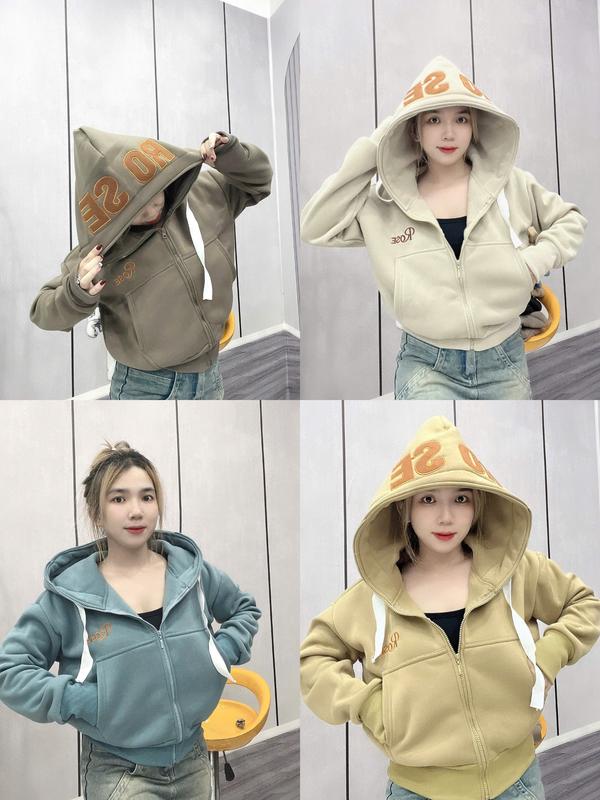 Áo Khoác Nỉ - Áo Khoác Nữ Form Lửng Thêu Chữ 4 Túi, Nón To, Tay Xỏ Ngón fullsize Dưới 70kg SUSUSHOP Top Hoodie Zíp mã FL41- FL46. Women Có Túi