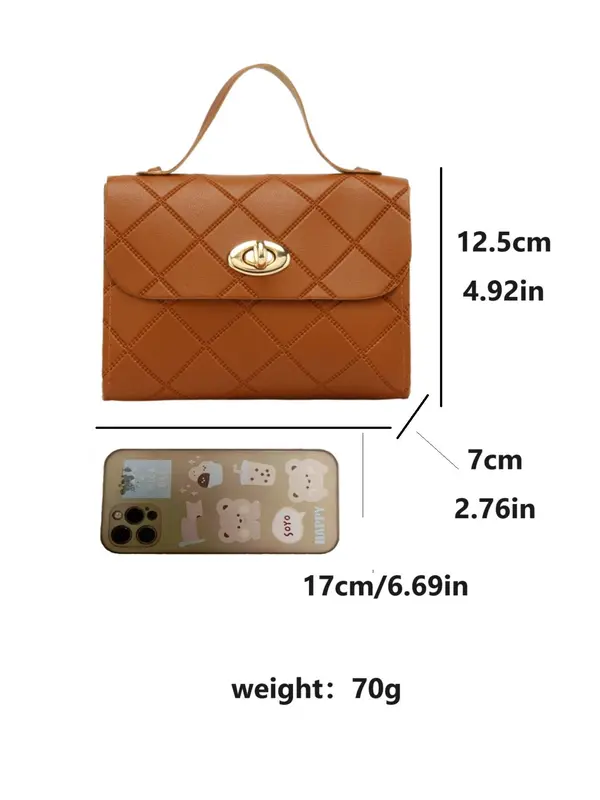 Fashion Quilted Pattern Pu Leather Crossbody Bag, Casual Solid Color Shoulder Bag for Women, Trendy Versatile High-quality Daily Commuting Bag, Sling Purse 8