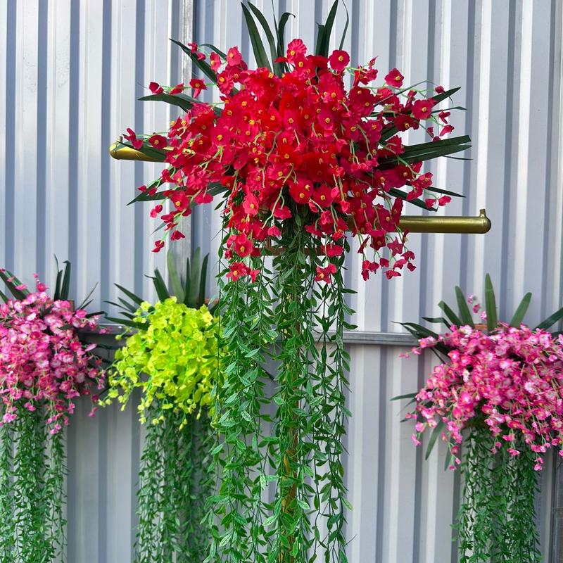 Giỏ Hoa Lan Vũ Nữ kết hợp với rũ lá trang trí decor -kèm giỏ cắm sẵn - gồm 15 nhánh hoa Lan lụa - 25 dây rũ lá dài 100cm Decor Phòng