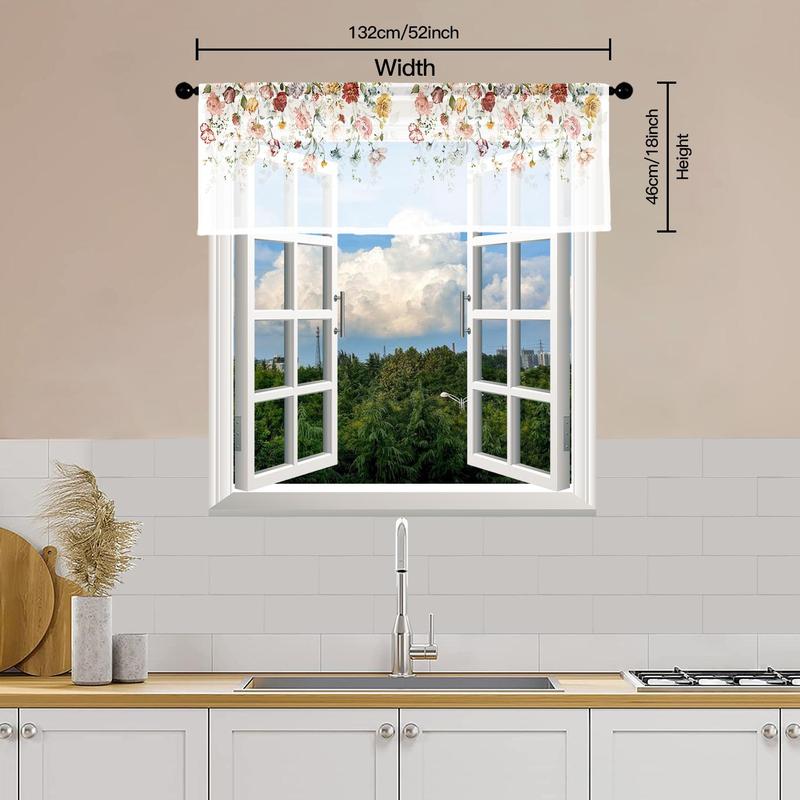 Product Introduction of Floral Pattern Door Curtain, 1/2 Counts Flower Printed Curtain with Rod Pocket Design, Home Decor for Living Room Bedroom Study Room 7