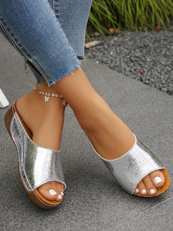 Women's Elegant Glittering Slip on Wedge Sandals, Trendy Gorgeous Platform Sandals, Chic All-match Slide Sandals for Daily Wear for Women & Girls 3