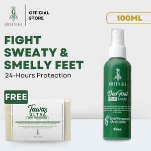 [ FOOT SPRAY WITH FREE TAWAS ULTRA SOAP ] Greenika DeoFoot 100ml + Tawas Soap Anti Perspirant Shoe Deodorizer Spray Anti Perspirant Deo Spray Foot Spray Anti Odor Men Foot Deodorant Spray with Tawas Deodorant Whitening
