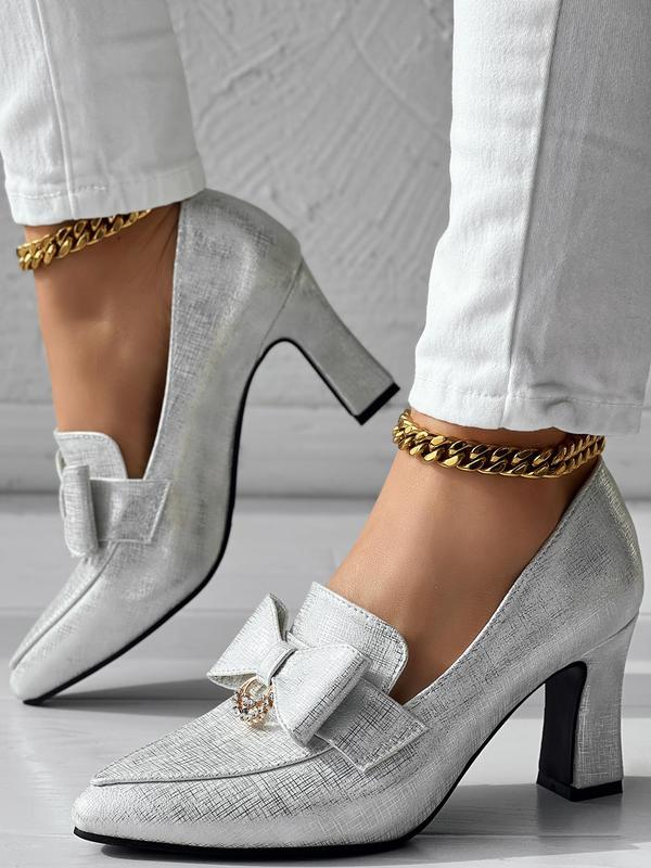 Women's Rhinestone Decorated Bowknot Design High Heel Shoes, Elegant Pointed Toe Loafer Pumps for Party, Daily Clothing Decor for Women & Girls 2