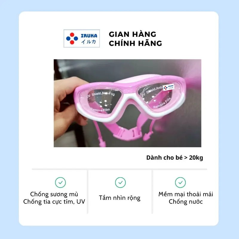 [Giảm 40% ] M5 KÍNH BƠI CAO CẤP Iruka chống nước dành cho trẻ em lớn hơn 20kg, màu xanh hồng, chống mờ sương, chống nước, chống tia UV 2