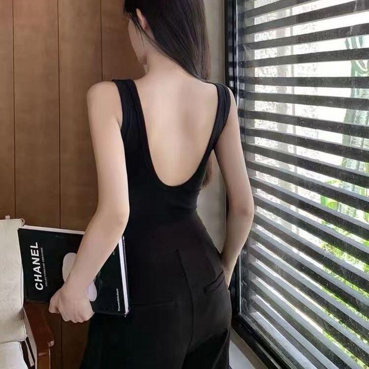 Hot Girl Long Camisole Women's Sexy Big U Back Slim Fit All-Match Slim Outer Wear Back Shaping Padded Bottoming Shirt 1