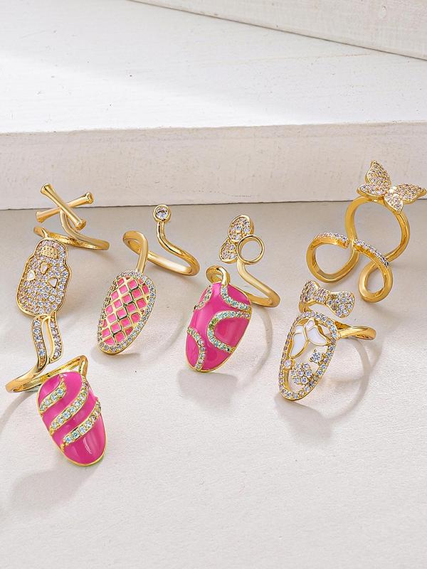 Elegant Rhinestone Decorated Ring Set, Fashion Accessories for Women & Girls, Trendy All-match & Exquisite Jewelry for Birthday Gift 5