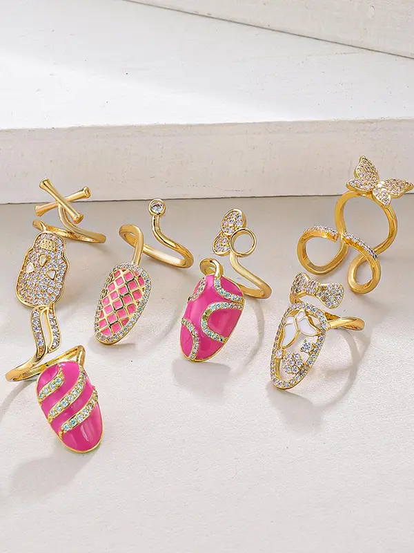 Elegant Rhinestone Decorated Ring Set, Fashion Accessories for Women & Girls, Trendy All-match & Exquisite Jewelry for Birthday Gift 5