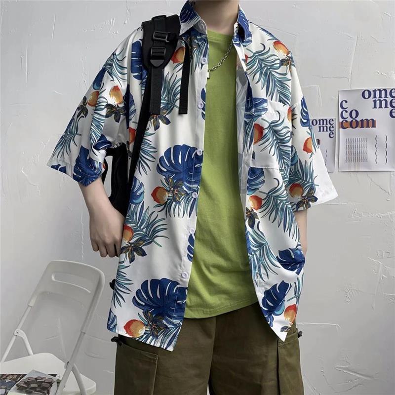 Áo Sơ Mi Hoa Đi Biển Nhật Bản, Dành Cho Nam Và Nữ, Ins Hợp Xu hướng, Phong Cách Hawaii Và Hồng Kông, Dáng Rộng Vừa Vặn, ngắn Tay, Áo Sơ Mi Cặp Đôi, Thích Hợp Cho Mùa Hè 1