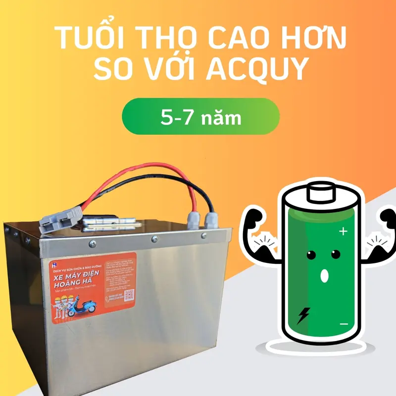 Pin xe máy điện Hoàng Hà dung lượng 60V-30Ah dùng cho xe máy điện chạy 5 bình 3