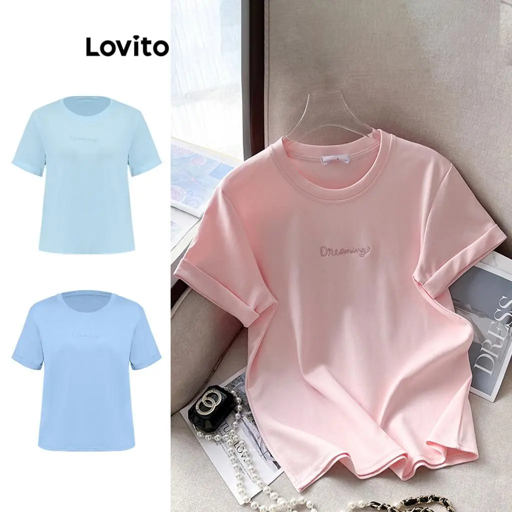 Lovito Women Casual Letter Pattern T-Shirt LNE55363(Multi-color)
