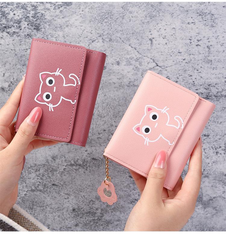Product Introduction of Cute Wallet Women's Short Three Fold Cat Girl's Small Wallet Wallet Women's Soil Wallet 0