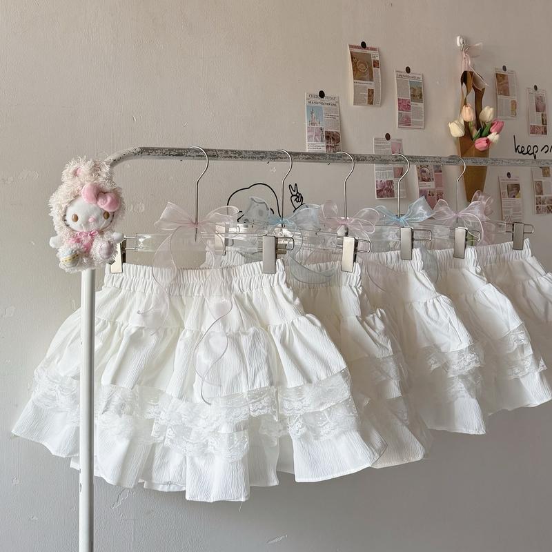 Chân váy tầng trắng / đen dáng xoè phối ren dáng ngắn - Coquette Skirt