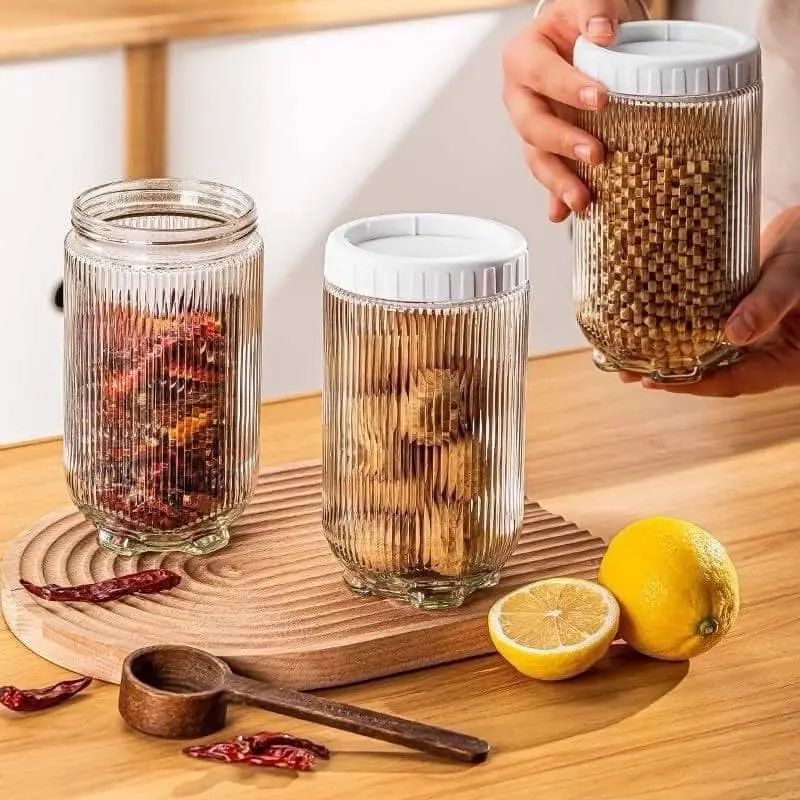 Hũ Gia Vị Thủy Tinh Vân Sọc 900ml Nắp Vặn Kín Khít Đựng Gia Vị Đựng Đồ Ăn 0