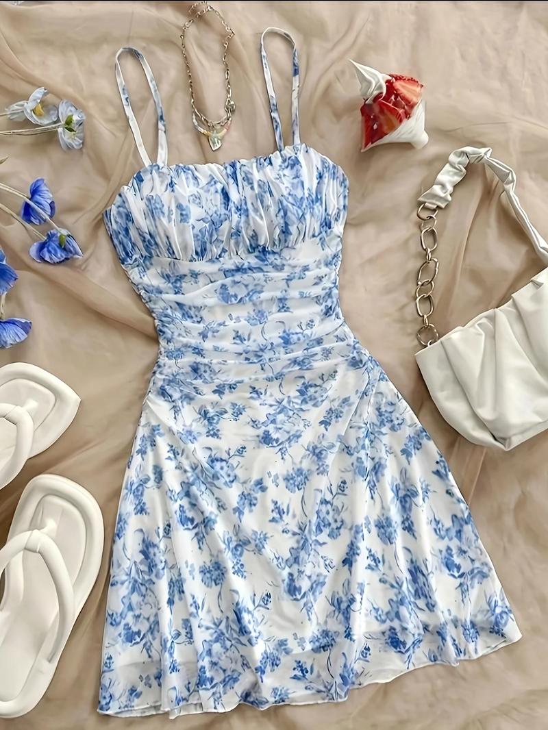 Product Introduction of Women's Floral Print   Cami Dress, Elegant Fashion Casual A Line Dress for Party Dating Wear, Ladies Dress for Summer 1