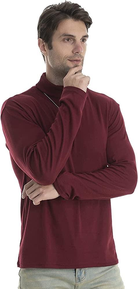 Kaos Polos Pria Lengan Panjang Leher tinggi Style Korean Baju Sweater Cowok leher Turtleneck Pakaian laki-laki Turtle neck maron V-Neck Polos Slim-fitting Santai Knitwear