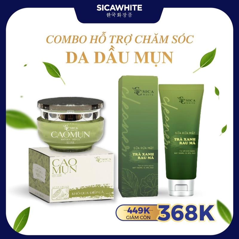 [H19] - COMBO CHĂM SÓC DA DẦU MỤN: Sữa Rửa Mặt Trà Xanh Rau Má (100ml), Cao Mụn Khổ Qua Diếp Cá (10gr) Skincare