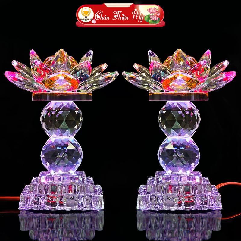 Đèn Thờ Hoa Sen Pha Lê CHÂN THIỆN MỸ, Trang Trí Bàn Thờ Thần Tài Thổ Địa HSPL-03