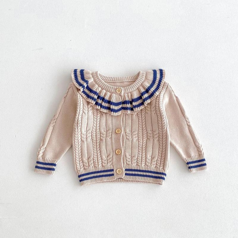 Product Introduction of Ins 2024 Autumn Baby Girls Knit Cardigan Sweater Lotus Collar Ruffle Line Collar Children Winter Solid Thicken Warm Knitwear Top 19