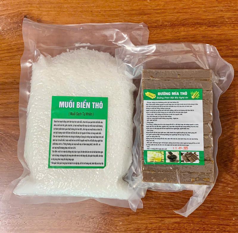  Combo 2Kg Đường Mía Thô + Combo 2Kg Muối Biển Thô Tự Nhiên Nguyên Kháng Túi 1kg  Tổng 4Kg  đường  thô 