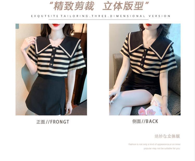 Product Introduction of áo kiểu nữ Áo Thun Nữ Mùa Hè, Ngắn Tay, Cổ Búp Bê Dáng Rộng Vừa Vặn, Sọc Đẹp, Độc Đáo, Áo Thường Ngày Siêu Đẹp, Thích Hợp Cho Các Bạn Nữ Trẻ, Hàng Mới Về Năm 2024, Phong Cách HK Top Women 6