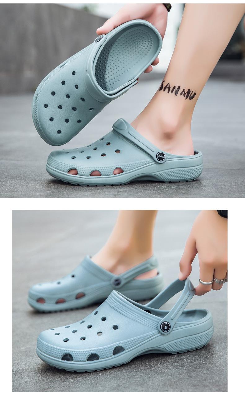 Product Introduction of Summer new style solid color hole shoes, men and women's sandals, suitable for wearing on the beach and other occasions 4