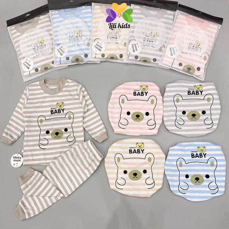 Bộ thu đông cho bé LILIKIDS in hình gấu chất cotton nỉ mềm và ấm cho bé trai bé gái 1 2 3 4 tuổi BDT09