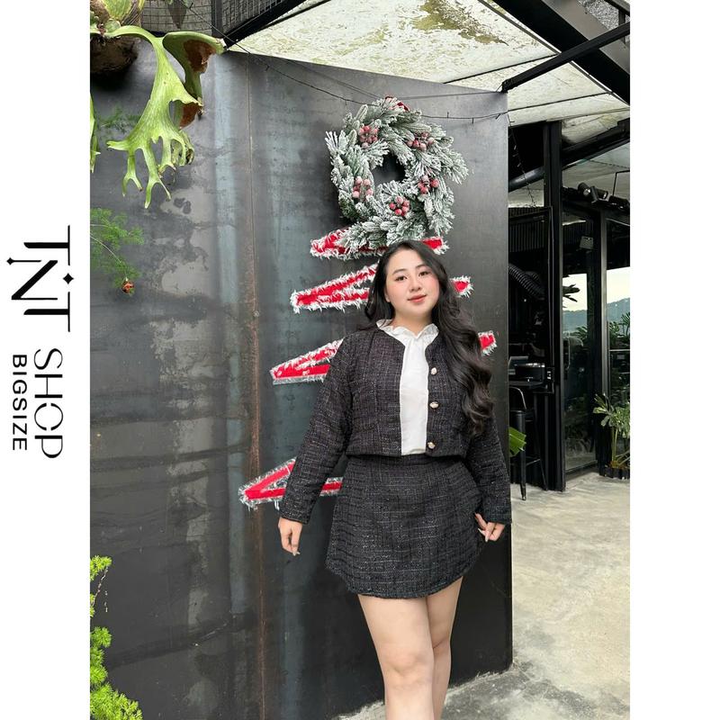 SET TIỂU THƯ BIGSIZE 3 MÓN ÁO BÈO TRẮNG KÈM KHOÁC + CHÂN VÁY FORM A TNT SHOP BIGSIZE 60KG 90KG Nữ Top