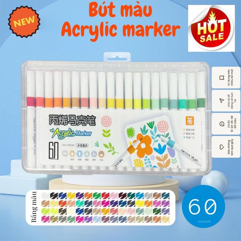 Có quà tặng kèm hộp nhựa 60 bút màu tăng mực Acrylic Marker Chống Nước Vẽ Trên Mọi Chất Liệu Lau Được Khi Dính Lên Da nét tiết kiệm quà tặng sinh nhật cho nữ nam tặng quà bé gái bạn trai dụng cụ học tập cho bé thiếu nhi phần thưởng học sinh con nít