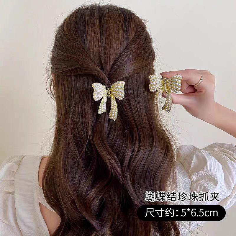 Product Introduction of Lovito Elegant Plain Bow Pearls Hair Clips for Women 0