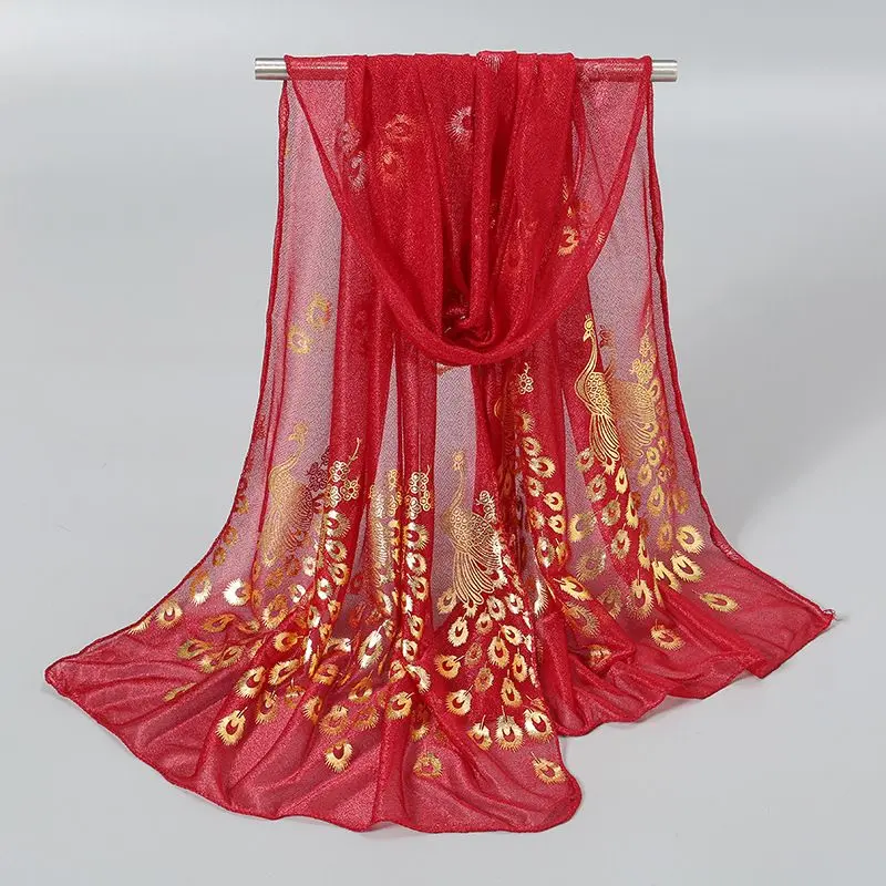 Peacock Thin Sequined Gilding Beauty Scarf Women's Scarf Long Veil Versatile Fashion Scarf Dancing Shawl
