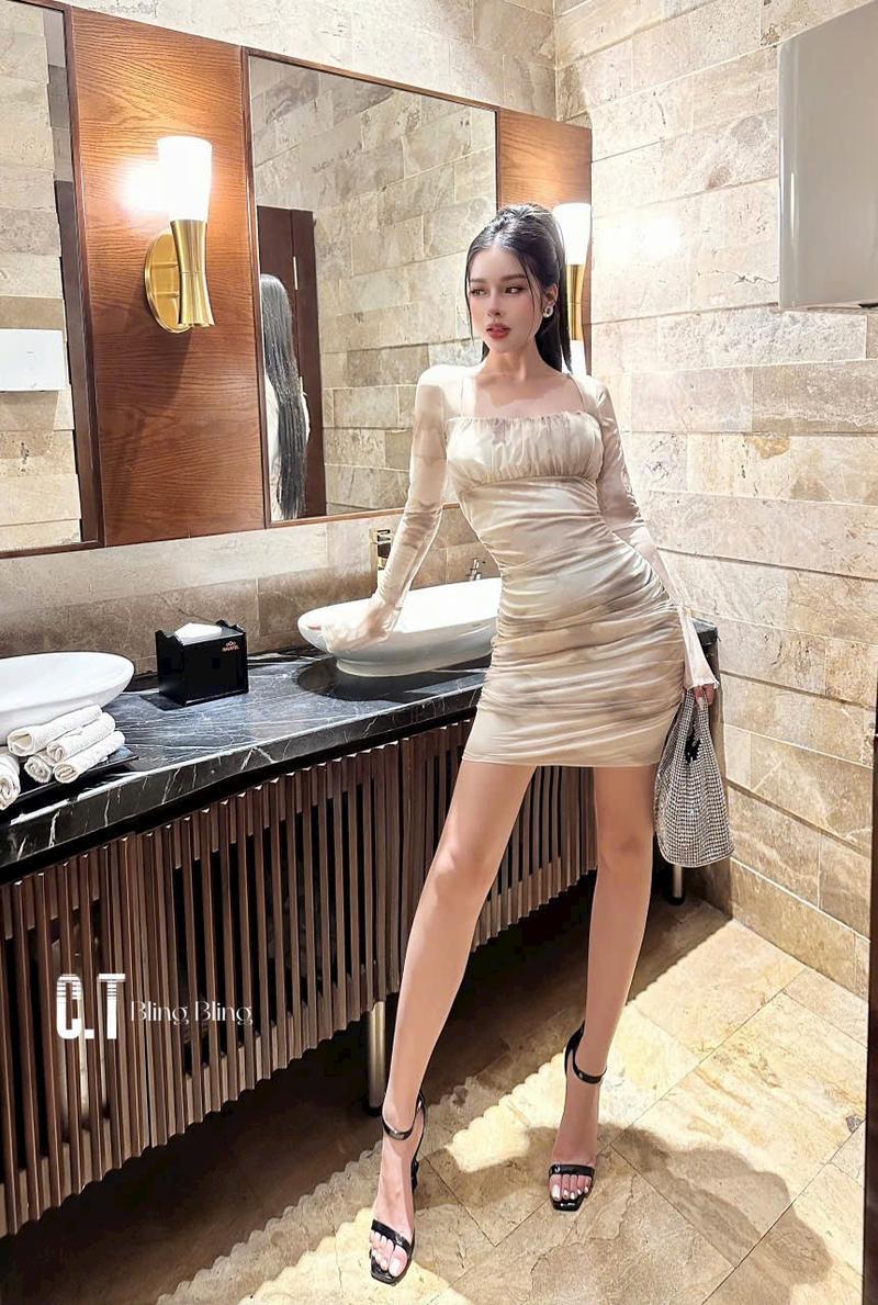 Product Introduction of Váy Lưới Loang Cúp Nhún Thân Nữ Women Dress 6