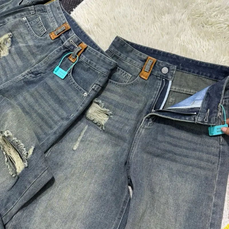 BLee -Quần jeans suông màu đậm trầm phối đai nâu chất jeans mềm.B2233Có 2 chiều dài (95-103)cm bên e đủ size(S-2XL) 2