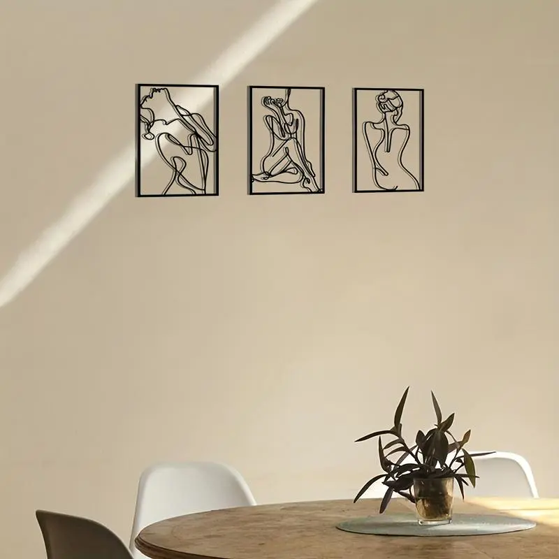 Abstract Woman Line Drawing Wall Art, 3 Counts/set Minimalist Abstract Wall Art, Wall Hanging Decor for Home Living Room & Bedroom & Bathroom