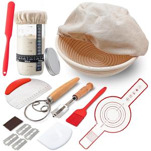 Kit completo de iniciador de masa madre con canasta de prueba de pan Banneton y frasco de vidrio, suministros para hornear pan de masa madre, canasta redonda de 9'', iniciador de masa madre.