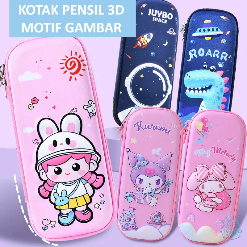Tempat Pensil Anak Perempuan Kuromi & Laki Laki Kotak Pensil 3D Motif Unicorn Dino | PC1 Kivaro Girl Stationery